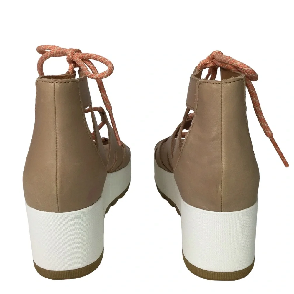 NEW Sorel Cameron Flatform Lace Sandals Honest Beige/Gum Sz 9